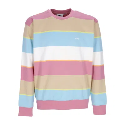 Obey Resol Men's Crewneck Sweatshirt Stripe Crew Fleece Vintage Pink Multi