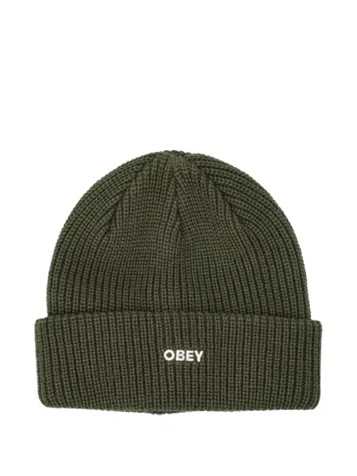 Obey Ribbed-knit Beanie In Green