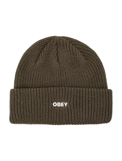 Obey Rib-knit Mid-depth Beanie With Mini Logo In Nero
