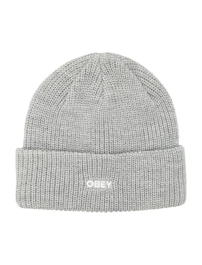 Obey Rib-knit Mini Beanie With Embroidered Logo In Gray