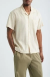 Obey Samuel Texture Stripe Camp Shirt In White