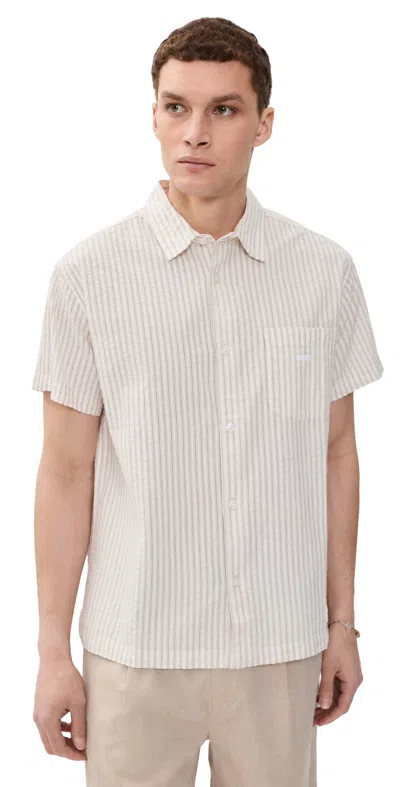 Obey Seersucker Collared Shirt Unbleached Multi In White