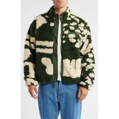 Obey Shaggy Fleece Jacket In Green