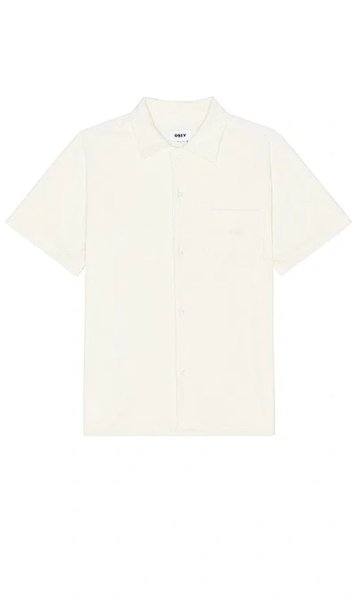 Obey Shelter Terry Cloth Button Up Shirt In 未漂白