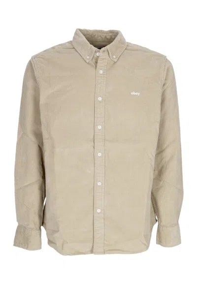 Obey Shirt Long Sleeves Grafton Cord Woven Abbey Stone