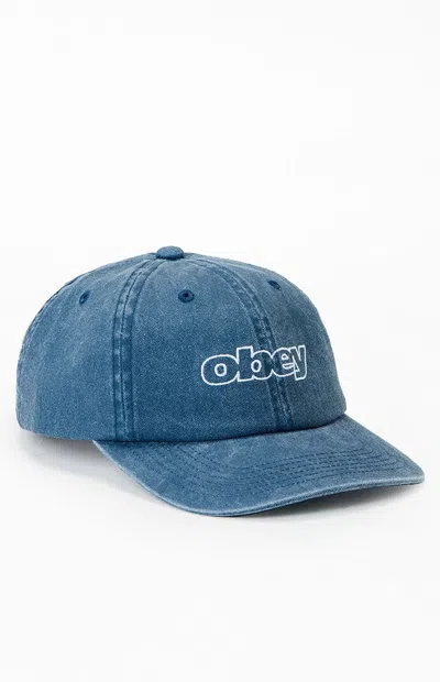 Obey Slanted Pigment 6 Panel Strapback Hat In Denim In Blue