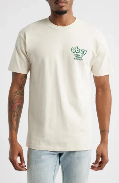Obey Smash The Control Machine Cotton Graphic T-shirt In White