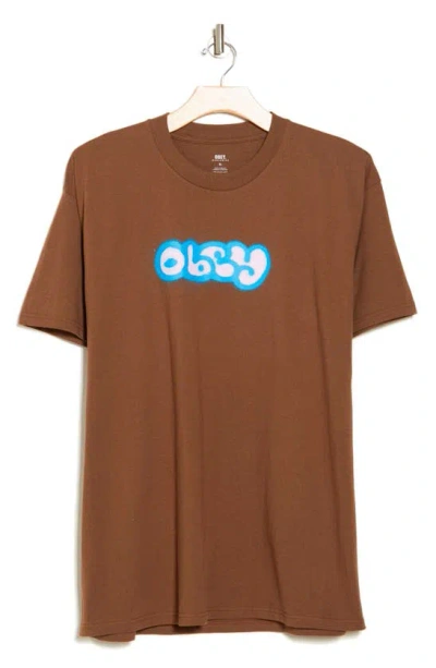 Obey Spray Cotton Graphic T-shirt In Brown