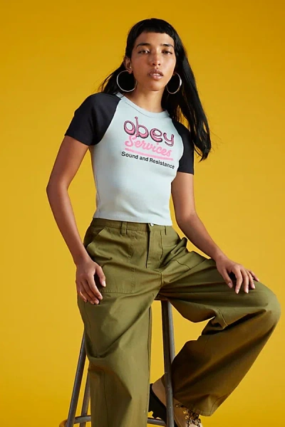Obey Stevie Services Baby Tee In Light Grey, Women's At Urban Outfitters