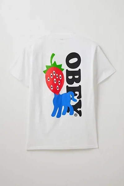 Obey Strawberry Graphic Tee In White, Men's At Urban Outfitters