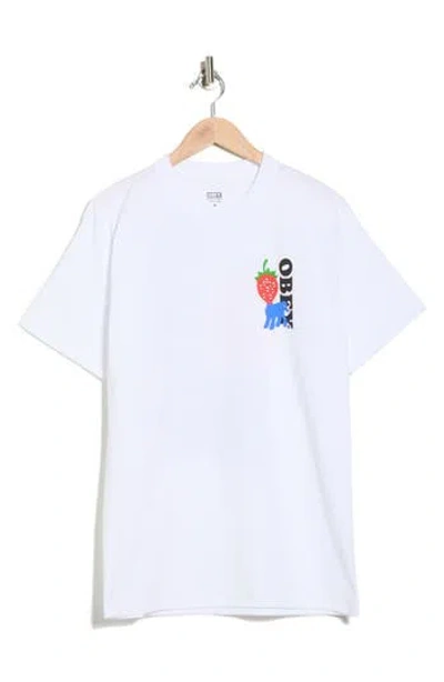 Obey Strawberry Logo Cotton Graphic T-shirt In White