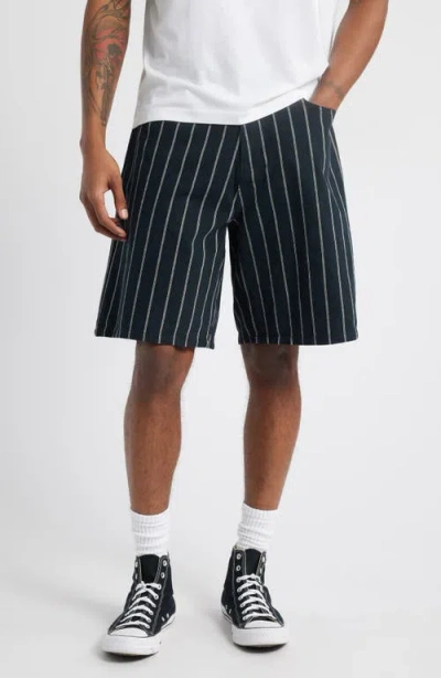 Obey Stripe Baggy Denim Shorts In Black Multi