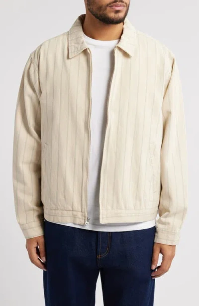 Obey Stripe Cotton Denim Zip Jacket In Pelican Multi