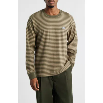 Obey Stripe Long Sleeve Cotton T-shirt In Brown