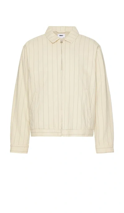 Obey Stripe Zip Up Jacket In Beige