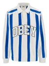 Obey Striped Logo-detail Polo Shirt In Blue
