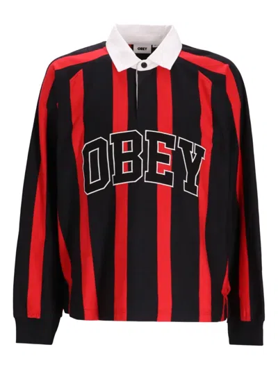 Obey Striped Long-sleeve Polo Shirt In Black