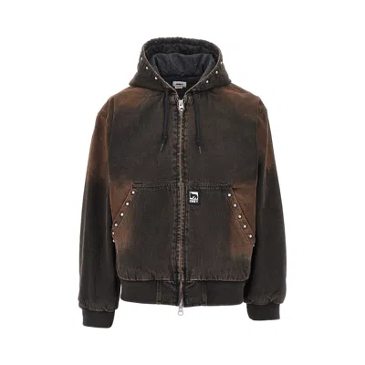 Obey Studded Denim Blouson Jacket In Brown