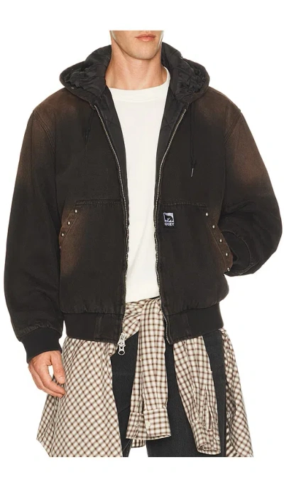 Obey Studded Zip Up Jacket In Black