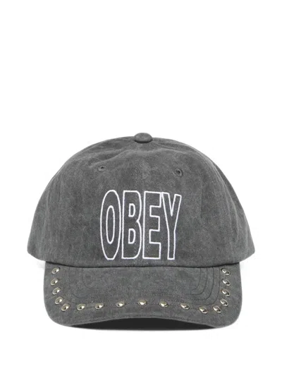 Obey Stud-embellished 6-panel Cap In Gray