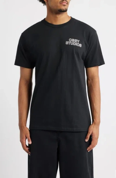 Obey Studios Statue Graphic T-shirt In Black
