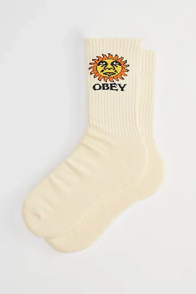 Obey Sunshine Crew Sock In White, Men's At Urban Outfitters In Neutral