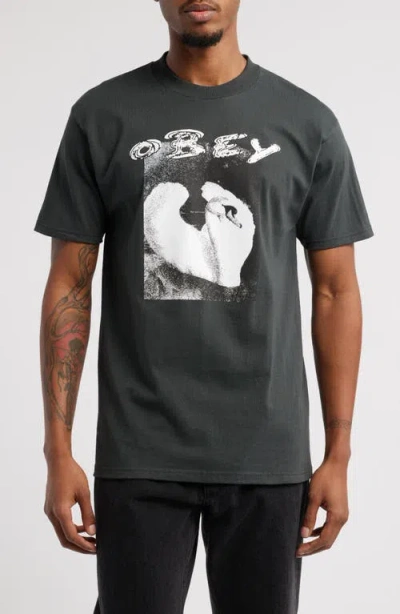 Obey Swan Graphic T-shirt In Vintage Black