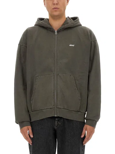 Obey Lowercase Pigment Zip Hoodie In Green