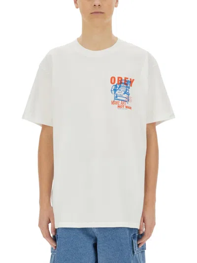 Obey T-shirt With Print In White