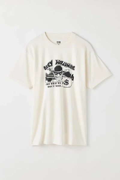 Obey Take What We Don't Need Graphic Tee In White, Men's At Urban Outfitters In Red