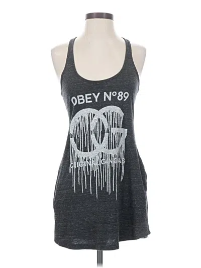 Pre-owned Obey Tank Top Gray Halter Neckline Tops