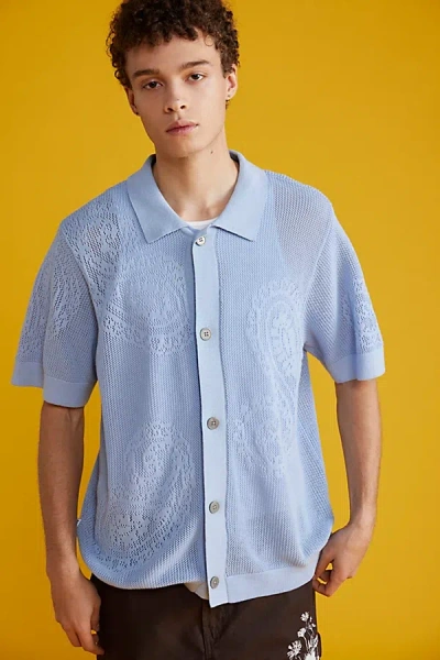 トップス Open-Knit Button-Through Shirt Obey Tear Drop Open Knit Button-down Shirt Top In Sky, Men's