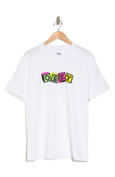 Obey Toy Block Cotton Graphic T-shirt In White
