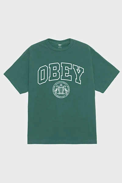 Obey University Graphic Tee In Turquoise, Men's At Urban Outfitters In Green