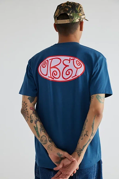 Obey Uo Exclusive Bean Tee In Harbor Blue, Men's At Urban Outfitters