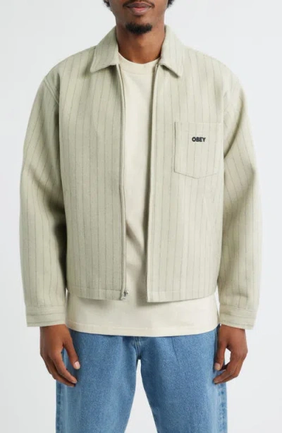 Obey Vernon Pinstripe Felted Zip Jacket In Burgundy