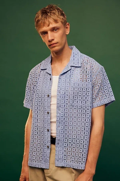Obey Vida Eyelet Short Sleeve Shirt Top In Hydrangea, Men's At Urban Outfitters In Blue