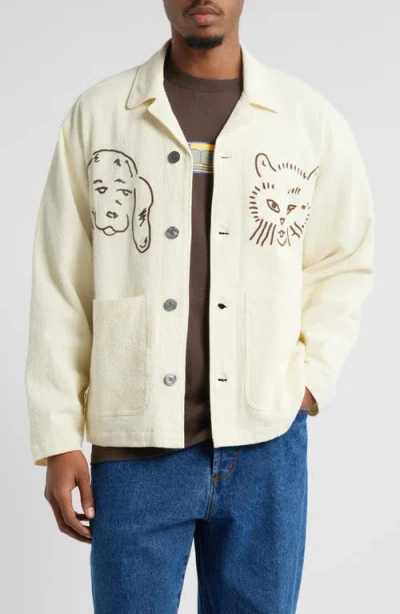 Obey Vista Camp Collar Seersucker Shirt Jacket In Egret