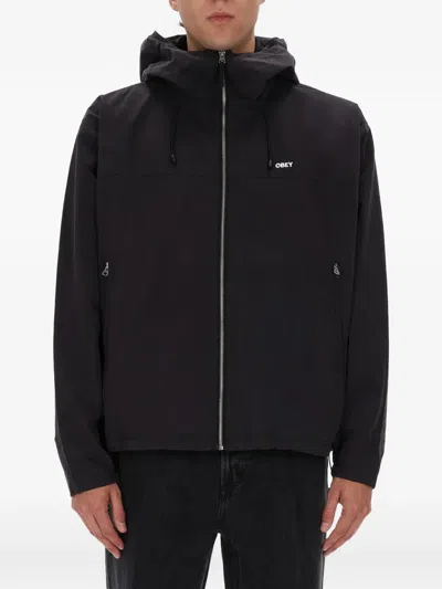 Obey Relaxed Vista Cotton-blend Hooded Jacket In Black