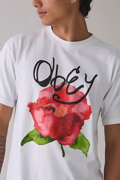 Obey Watercolor Poppy Graphic Tee In White, Men's At Urban Outfitters