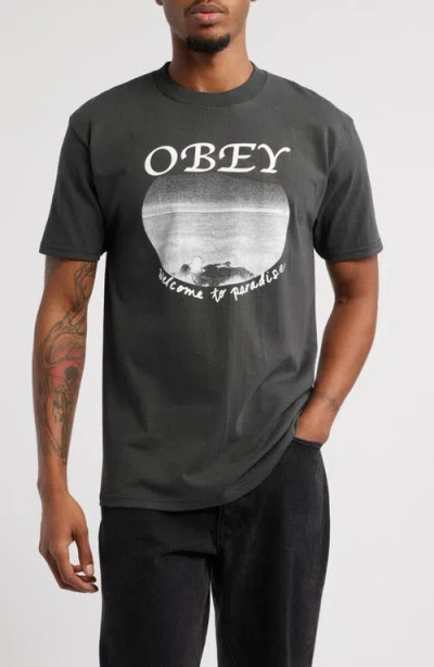 Obey Welcome To Paradise Graphic T-shirt In Vintage Black