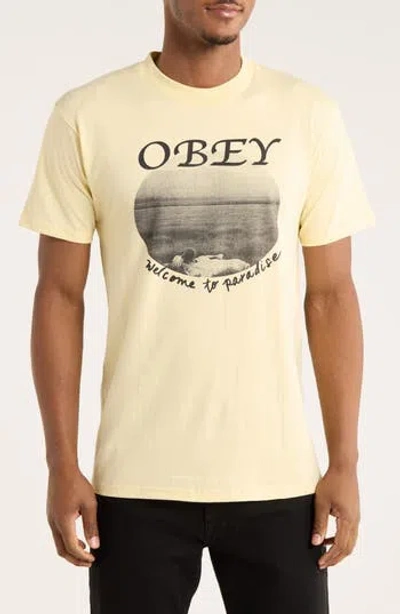 Obey Welcome To Paradise Graphic T-shirt In Yellow