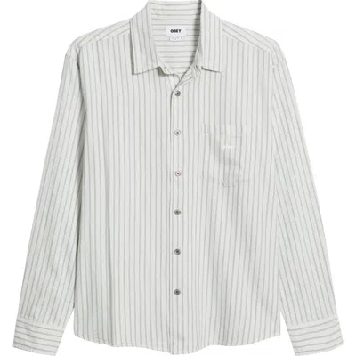 Obey Windsor Relaxed Fit Stripe Cotton Button-up Shirtr In Blanc De Blanc