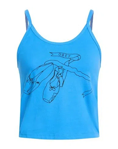 Obey Woman Top Blue Size M Cotton, Elastane