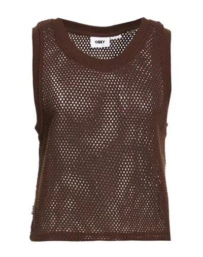 Obey Woman Top Chocolate Brown Size Xs Cotton