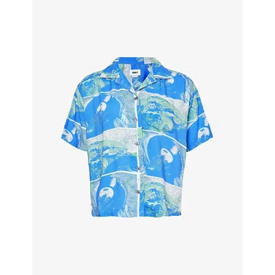 Obey Womens Bue Multi Atoll Graphic-print Woven Shirt