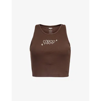 Obey Womens Dark Brown Hearts Slim-fit Cotton-jersey Top