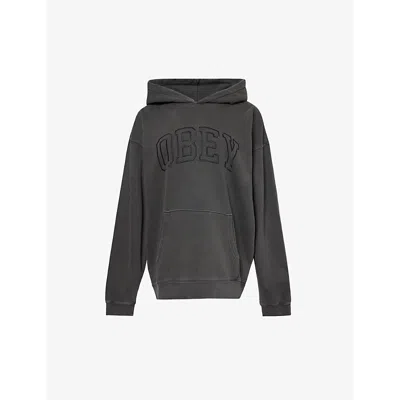 Obey Womens Pigment Pirate Black Logo-embroidered Relaxed-fit Cotton-blend Hoody