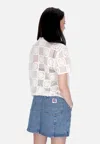 Obey Women's Short Sleeve Shirt W Agatha Crochet Knit Sweater Unbleached In Unbleached