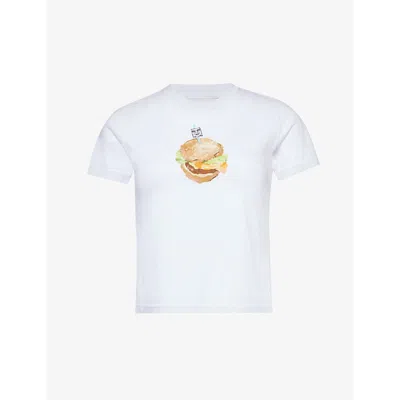 Obey Womens White Burger Graphic-print Cotton Jersey T-shirt